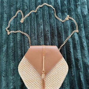 Elegant Brown and Tan Woven Crossbody Bag